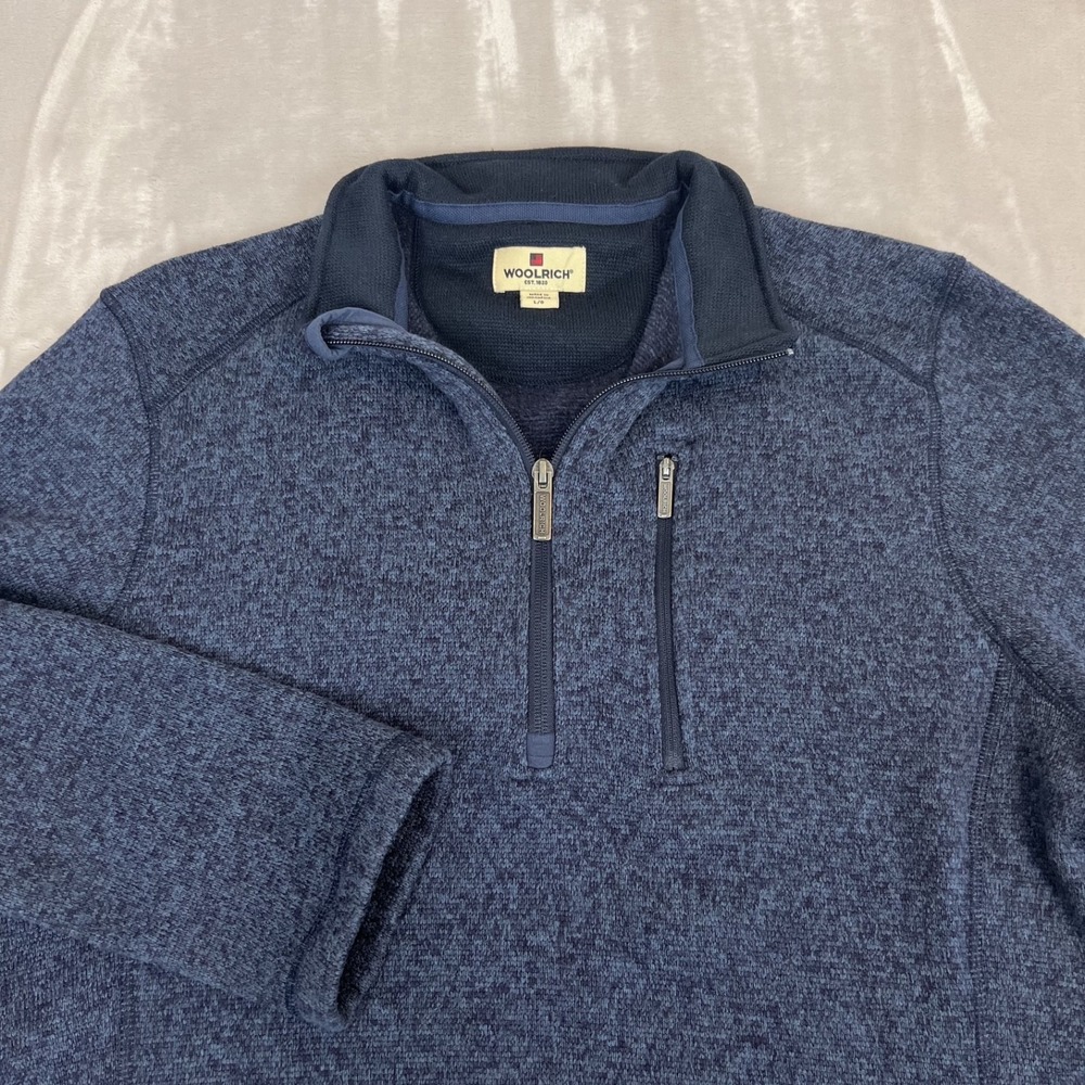 Woolrich Sweater‎ Mens Large Blue Fleece 1/4 Zip Pullover Granola Outdoor Hiking